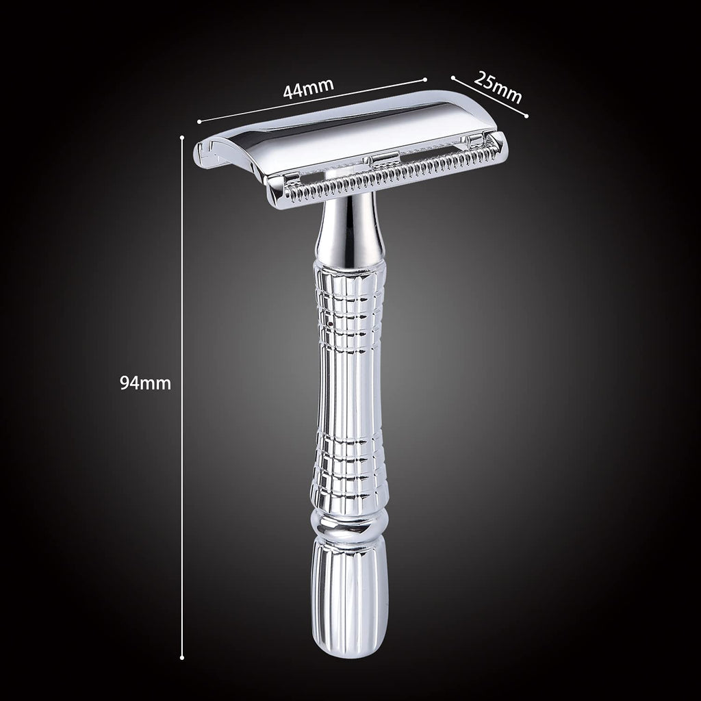 BAILI Classic 3-Piece Double Edge Safety Razor Wet Shaving for Men Women with Platinum Blade and Mirrored Travel Case BD176