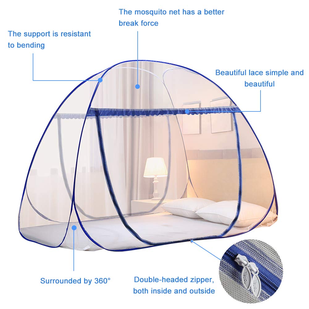 Portable Pop-Up Mosquito Net Tent for Bed Baby Adults Trip, L79 x W71 x H59 inch Large Folding Mosquito Netting with Net Bottom, 2 Entries, Suit for Twin to King Size Bed