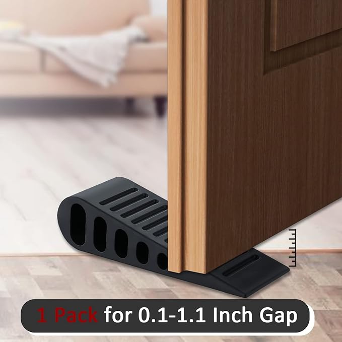 JQK Rubber Door Stopper Wedge, Black 6 Pack Soft TPR Premium Door Stops for Bottom of Heavy Duty Door on Tile, Concrete, Carpet, Wooden Floor, DSB61-BK-P6-BubblyBeeBaby