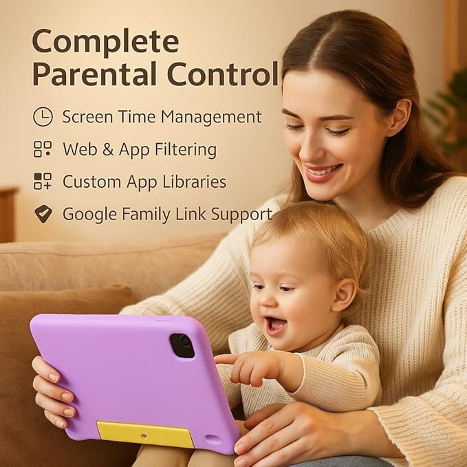 10.1 Inch Kids Tablet with Shockproof Case | Android 14, 64GB+8GB RAM, 12H Battery | Parental Control, Google Kids Space & Preloaded Educational Apps | WiFi 6, HD Display, Ages 3-12-BubblyBeeBaby