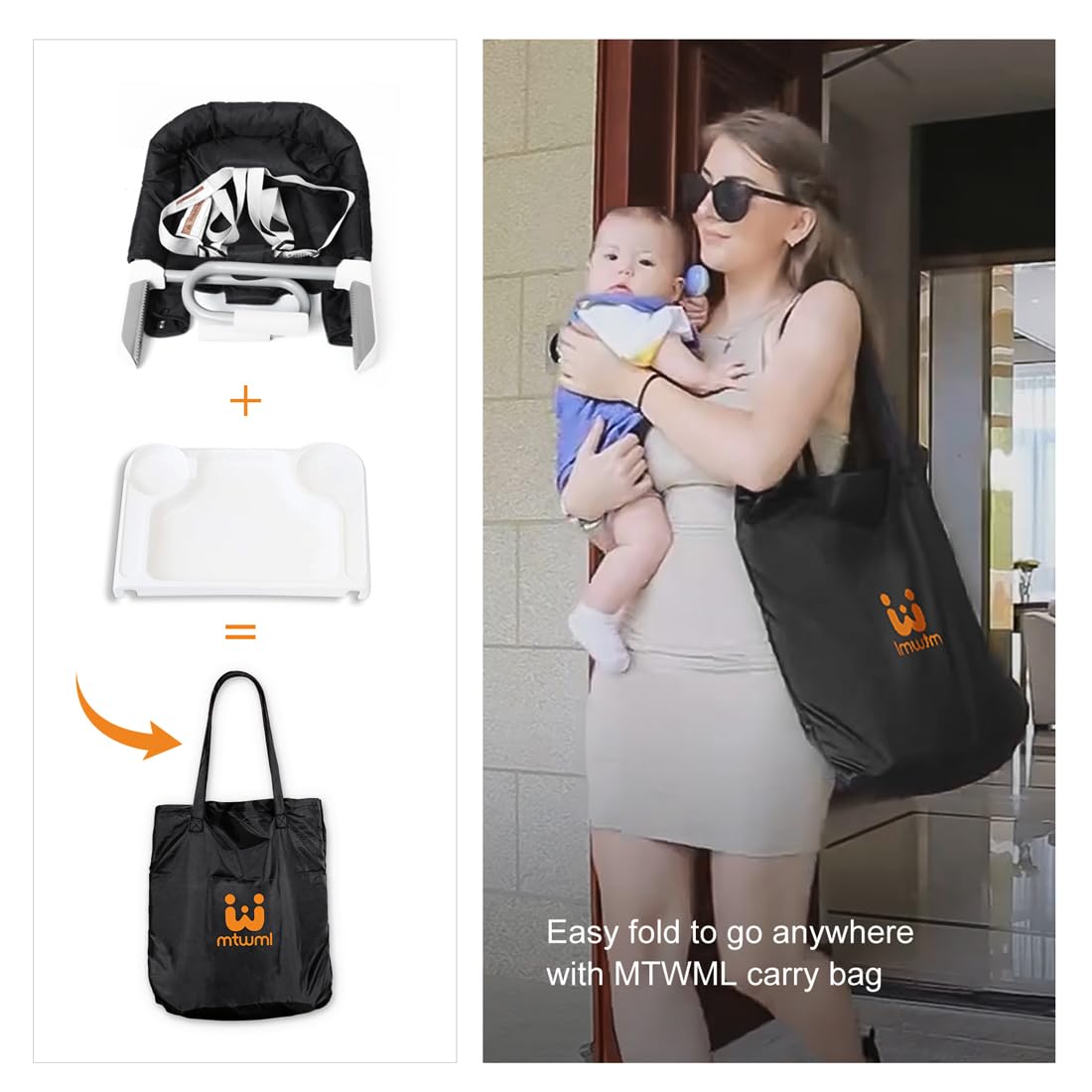 MTWML Hook On High Chair with Tray,Portable Baby High Chair That Attaches to Table,Clip On Fast Table High Chair for Babies and Toddlers.Baby Feeding Seat for Dining Table and Counter (Pure-Black)