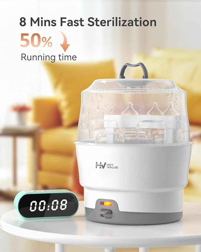 HEYVALUE Bottle Sterilizer, Baby Bottle Sterilizer, Easy One Button Control Electric Bottle Sterilizer (Esterilizador de Biberones), for Baby Bottles, Pacifiers, Breast Pump Parts, BPA-Free-BubblyBeeBaby