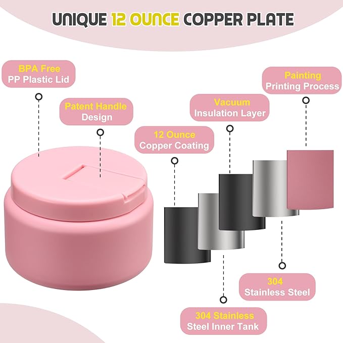 13.5oz Soup Thermo for Hot Food Kids with Buckle Lid Insulated Vacuum Food Jar Wide Mouth Leakproof Stainless Steel Lunch Container- Pink-BubblyBeeBaby