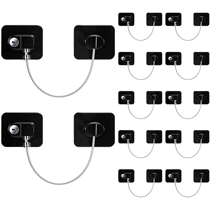 12 Pack Refrigerator Lock with 12 Keys Fridge Locks Combination Adhesive Child Safety Cabinet Freezer Door Lock Adult File Drawer Kitchen Appliance Furniture Closet(Black)-BubblyBeeBaby
