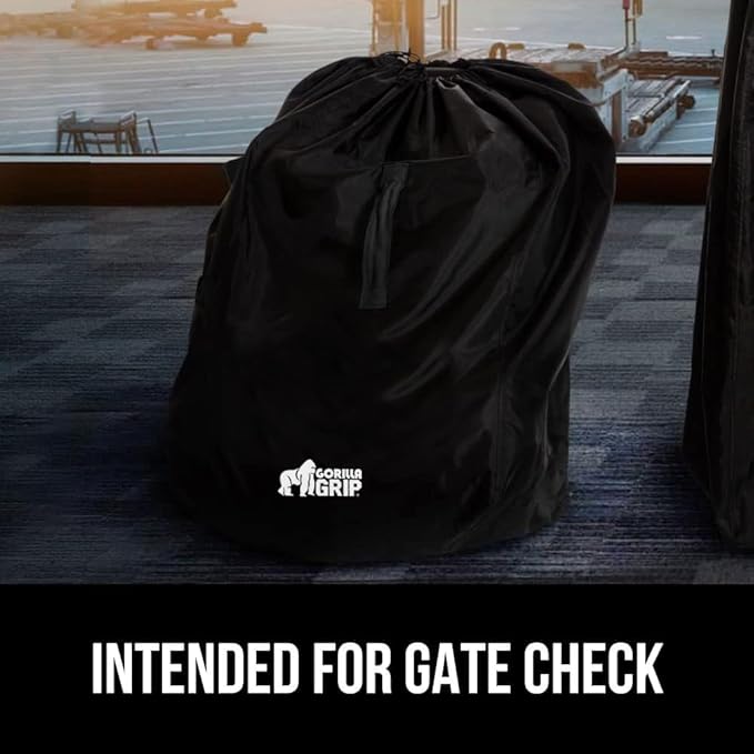 GORILLA GRIP Car Seat Travel Bag for Airplane Gate Check, Easy Carry Padded Backpack Bags Cover Carseats, Infant Baby Carriers and Toddler Booster Seats for Airport, Child Air Travels Essential, Black-BubblyBeeBaby
