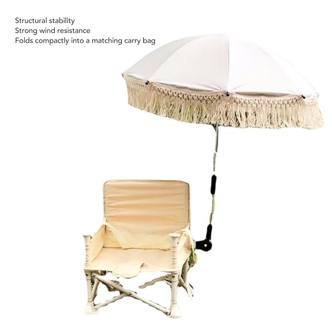 Baby Outdoor Parasols, Baby Stroller Parasol Umbrella with Adjustable Clamp, Toddler Umbrella for Trolley Wheelchair Beach Chair, Outdoor Activities (Beige)-BubblyBeeBaby