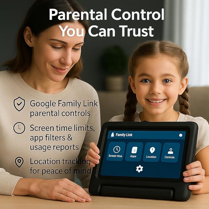 10.1 Inch Kids Tablet with Shockproof Case | Android 14, 64GB+8GB RAM, 12H Battery | Parental Control, Google Kids Space & Preloaded Educational Apps | WiFi 6, HD Display, Ages 3-12-BubblyBeeBaby