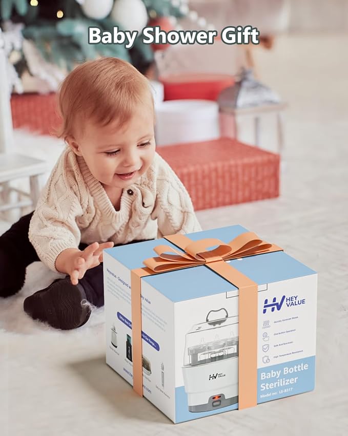 HEYVALUE Bottle Sterilizer, Baby Bottle Sterilizer, Easy One Button Control Electric Bottle Sterilizer (Esterilizador de Biberones), for Baby Bottles, Pacifiers, Breast Pump Parts, BPA-Free-BubblyBeeBaby