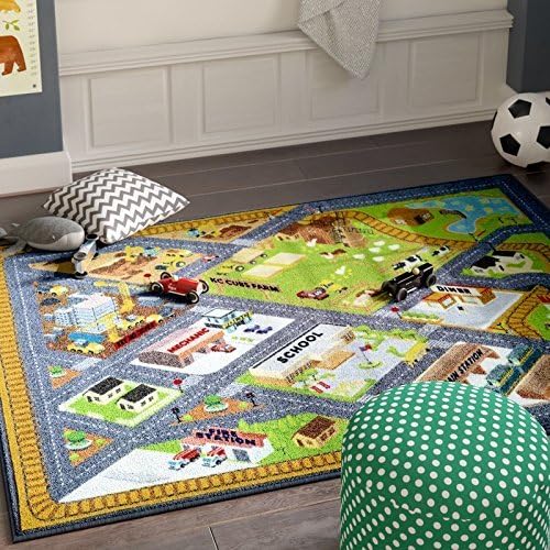 KC Cubs 3x5 Country Farm Construction Car Road Street Rug – Educational Carpet Play Mat for Kids, Toddlers, Nursery, Classroom, Playroom, Baby Daycare-BubblyBeeBaby
