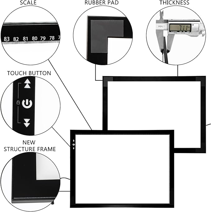 HSK A1 62 * 88CM Artist Light Box Light Pad Aluminium Frame Super Thin 6.6mm Touch Lock/Unlock Dimmer Button 20W Super Bright LED 5000 lux with 24V 1A Adapter-BubblyBeeBaby