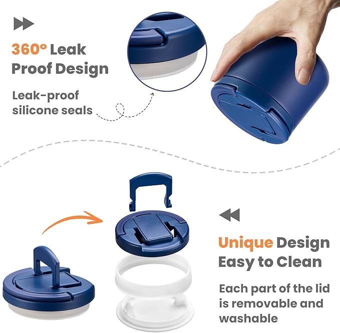 14oz Insulated Vacuum Food Jar with Buckle Lid,Soup Thermo for Hot Food Kids,Wide Mouth Leakproof Stainless Steel Lunch Container with Spoon-Blue-BubblyBeeBaby