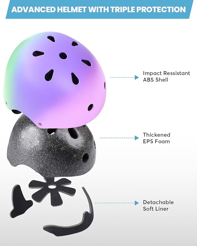 Kids Bike Helmet and Pads Set for Ages 2–14, CPSC Certified Adjustable Helmet with Knee Elbow Wrist Guards, for Skateboard, Scooter, Skating, Rollerblading, Multi-Sport Protective Gear-BubblyBeeBaby