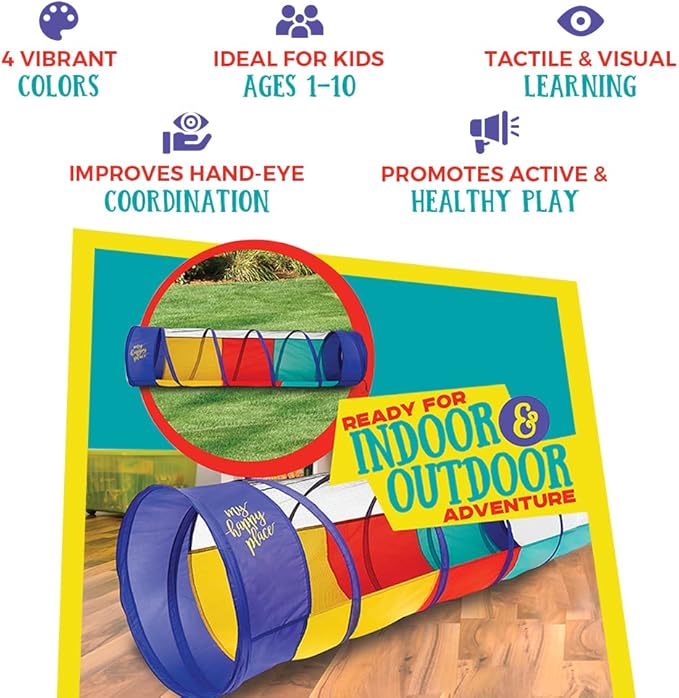 Kiddey Play Tunnel for Kids - Pop Up Tunnel Toys for Toddlers, Kids Multicolored Tunnel for Indoor/Outdoor Fun, Crawl & Play, Obstacle Course Great Gifts for Toddlers - Balls Not Included (2 Pk)-BubblyBeeBaby