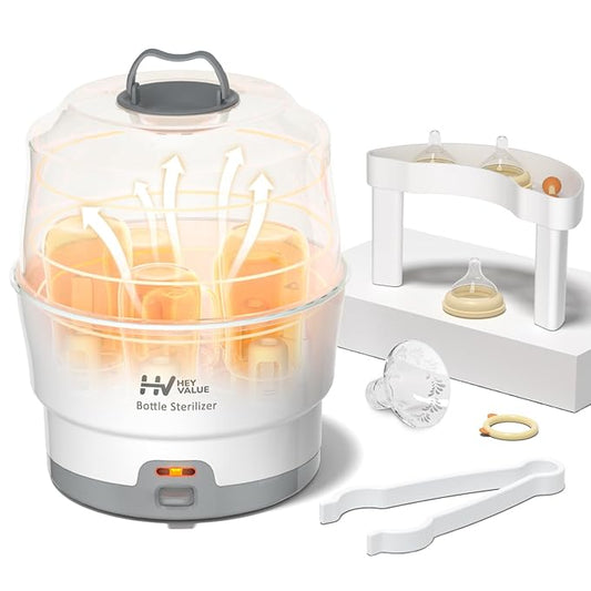 HEYVALUE Bottle Sterilizer, Baby Bottle Sterilizer, Easy One Button Control Electric Bottle Sterilizer (Esterilizador de Biberones), for Baby Bottles, Pacifiers, Breast Pump Parts, BPA-Free-BubblyBeeBaby