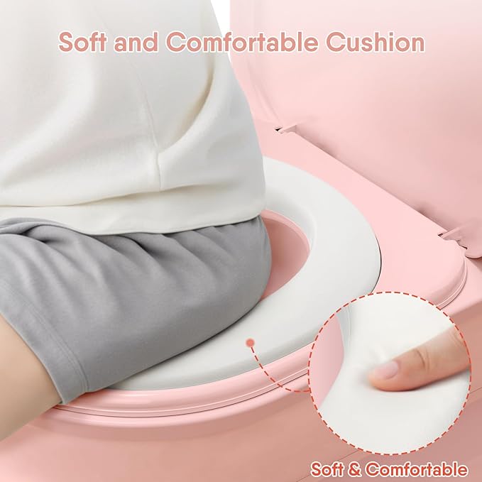 2-in-1 Toddler Potty Training Toilet - Larger Potty Chair & Detachable Training Seat for Boys & Girls Ages 1-3 with Flushing Sound, Wipes Storage, Toilet Paper Holder-BubblyBeeBaby