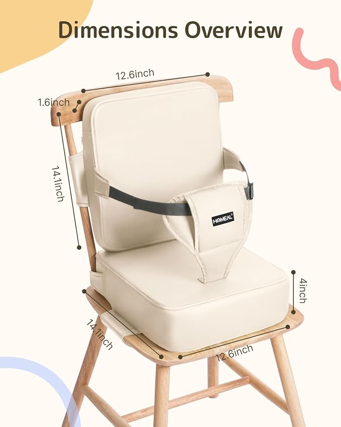 HOMEAL Toddler Booster Seat for Dining Table, Adjustable Kids Breathable Booster Seat for Kitchen, Beige-BubblyBeeBaby