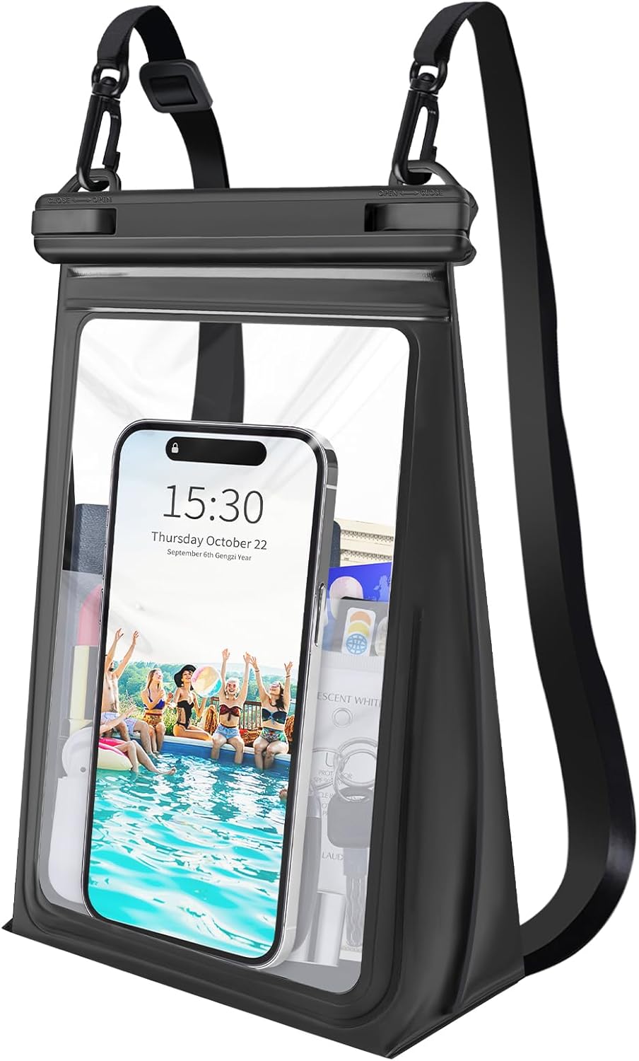 Large Waterproof Phone Pouch Floating, Waterproof Phone Case for iPhone 15 14 Pro Max 13 Plus 12 11 X XS XR Samsung S23 S22 up to 8.5'', Water Proof Phone Dry Bag for Swimming Kayaking Black