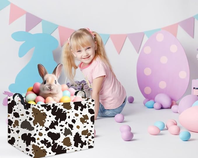 HIYAGON Rectangular Cow Basket Kids Basket Baby Storage Bin Toy Basket Organizer Box for Boys Room Decor(Cow)-BubblyBeeBaby