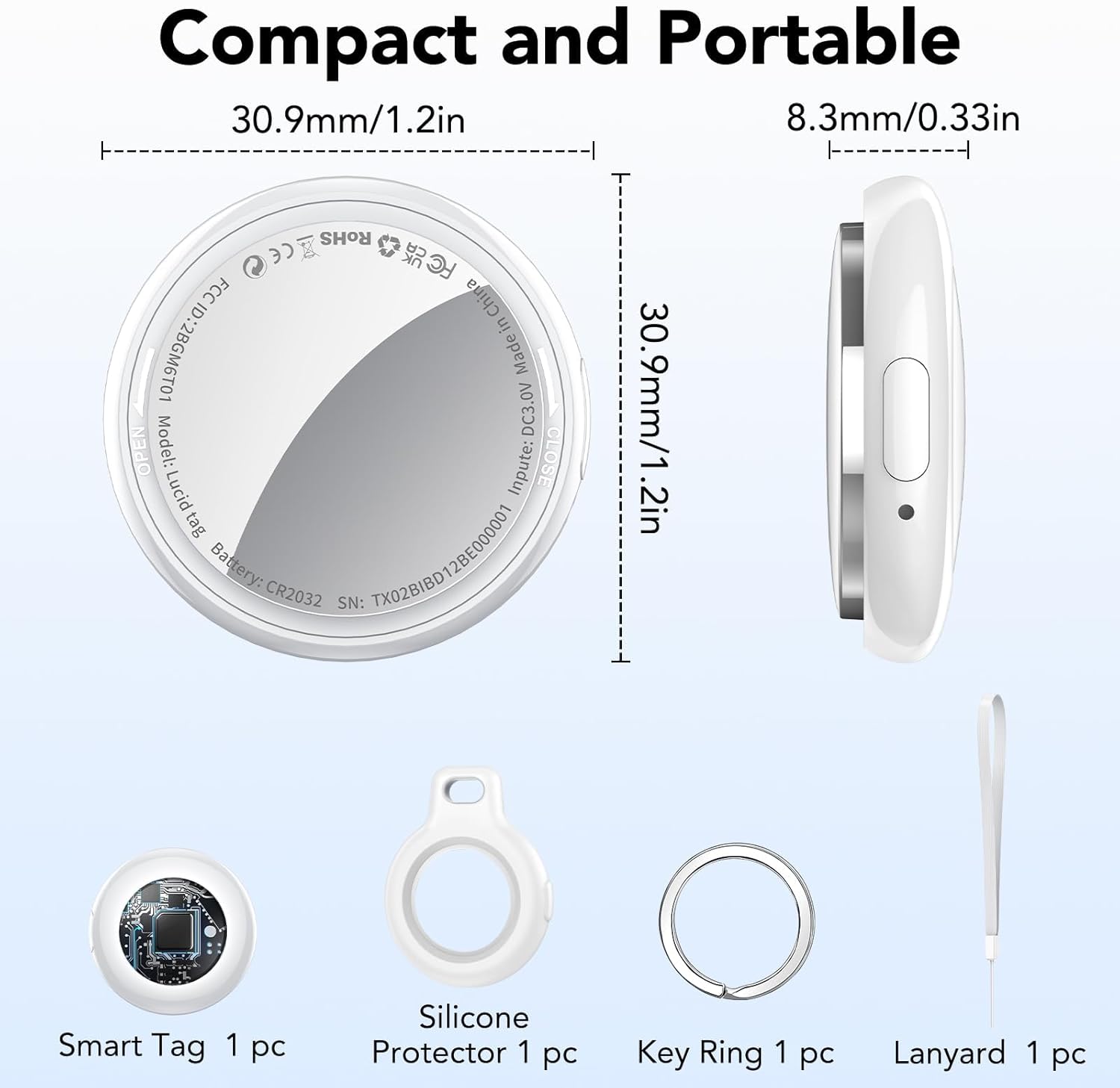 2025 New [Apple MFi Certified] (iOS Only) Air Tracker Tag-1 Pack, Bluetooth Tracker for Apple Find My, Replaceable Battery, Key Finder and Item Locator Smart Tag for Keys, Bags, Luggage, Pets, (White)