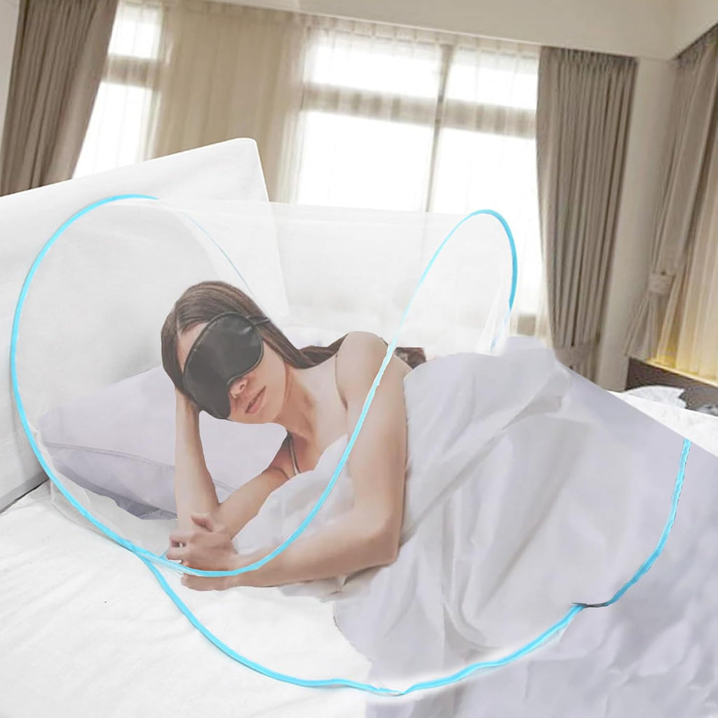 CMINGJ Portable Mosquito Head Net Foldable Pop-Up Travel Essentials Mosquito Net for Bed Free Installation-Large Size Suitable for Bedroom, Camping, nap (Extra Large)