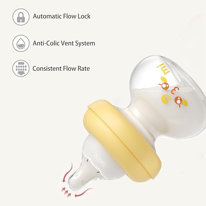 YOHKOH Newborn Glass Baby Bottles with Slow Flow Nipple for 0+ Months, Wide Neck Feeding Bottle, 2.7oz/80ml (Yellow, 2.7oz (Pack of 4))-BubblyBeeBaby