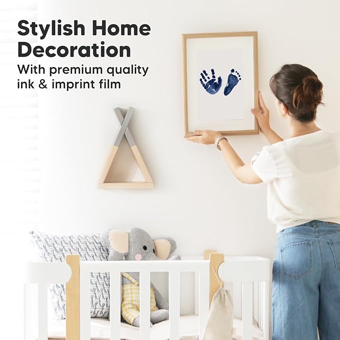 2-Pack Inkless Baby Hand and Footprint Kit - Mess Free Ink Pad for Newborn Keepsake, Dog Nose & Paw Print Kit, Clean Touch Ink Pad for Baby Hand & Footprints, Ideal New Mom Gifts (Navy, L)-BubblyBeeBaby