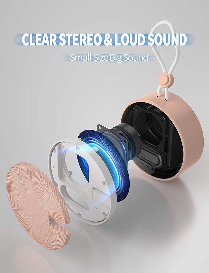 INSMY C12 IPX7 Waterproof Shower Bluetooth Speaker, Portable Small Speaker, Speakers Bluetooth Wireless Loud Clear Sound Support TF Card Suction Cup for Outdoor Kayak Canoe Beach Gift (Cashmere Pink)-BubblyBeeBaby