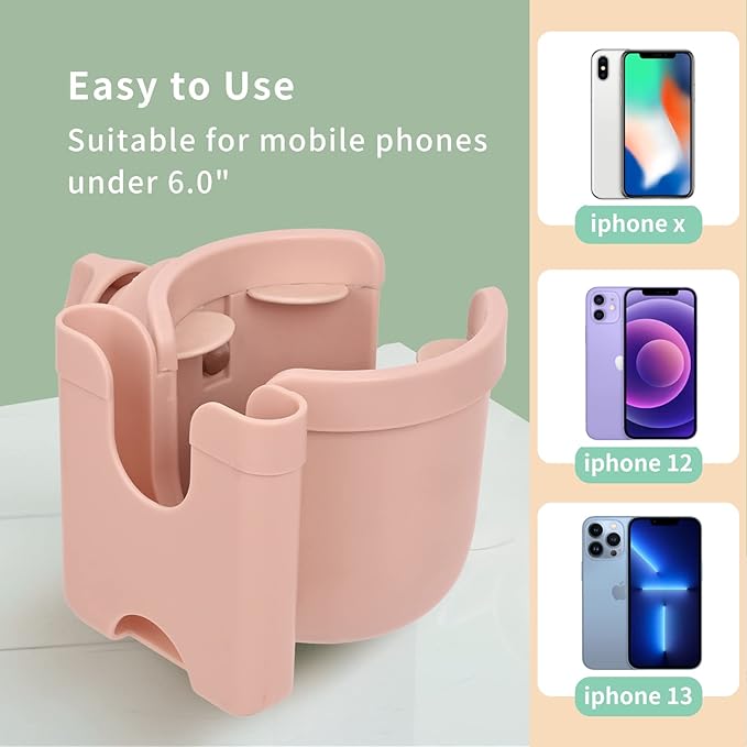 Suranew Adjustable Stroller Cup Holder with Phone Holder for Baby Stroller for Family Members,Pink-BubblyBeeBaby