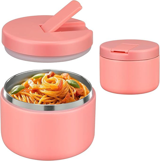 12oz Insulated Vacuum Food Jar with Buckle Lid Wide Mouth Soup Thermo for Hot Food Kids Leakproof Stainless Steel Lunch Container- Pink- 1Pack-BubblyBeeBaby