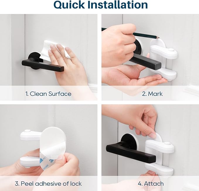 Inaya Door Lever Lock (2 Pack) – Child Proof Handle Locks, 3M Adhesive & Easy Installation for Home, Baby-Proof Locks for Kids Safety, Compatible with standard doors-BubblyBeeBaby