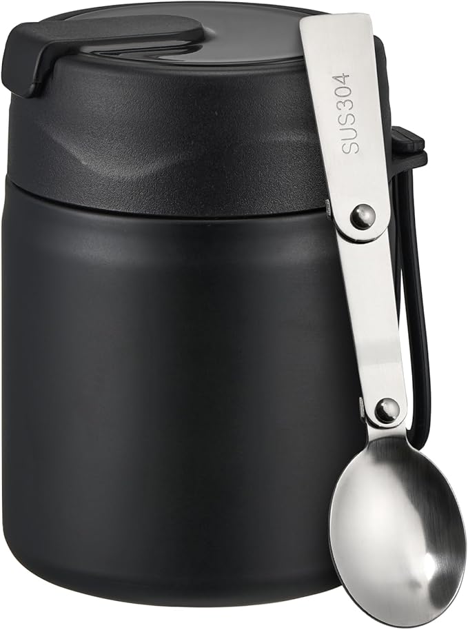 17oz Soup Thermo for Hot Food Kids Insulated Vacuum Food Jar with Stainless Steel Spoon Wide Mouth Thermo Leakproof Lunch Food Container Kids Hot Lunch Box (Black)-BubblyBeeBaby