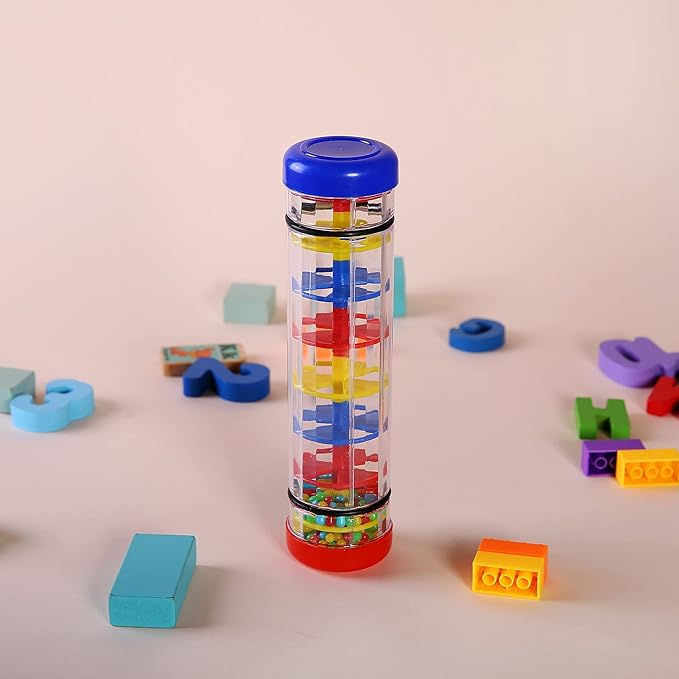 2 Pack Rainmaker Rain Stick Musical Instrument for Babies, Toddlers and Kids, 8 Inch Rainfall Rattle Tube Rainstick Shaker Toy-BubblyBeeBaby