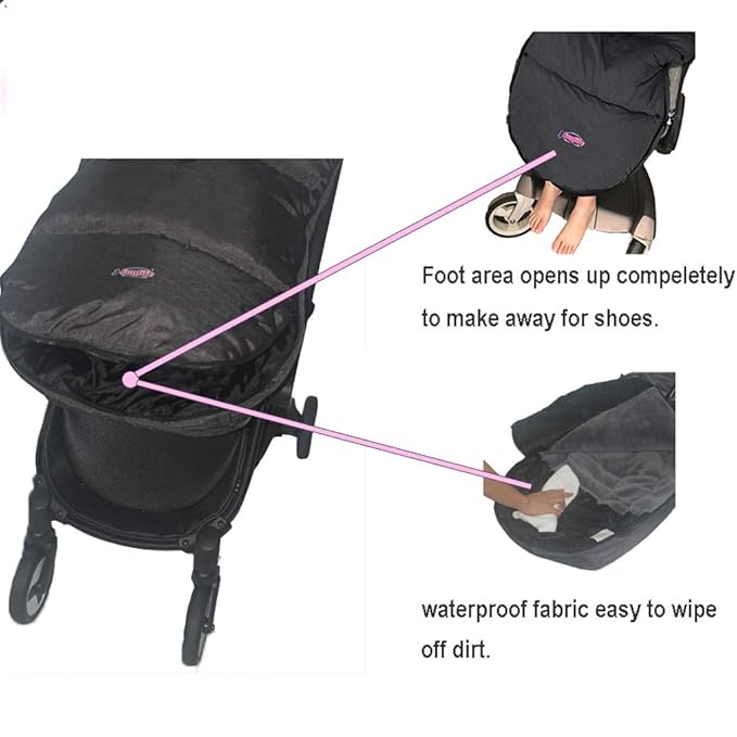 Funlife Anti-Kick Waterproof High Performance Winter Stroller Footmuff Fits All Travel Gear,Front Piece Height Adjustable and Removable,M6-4T-BubblyBeeBaby