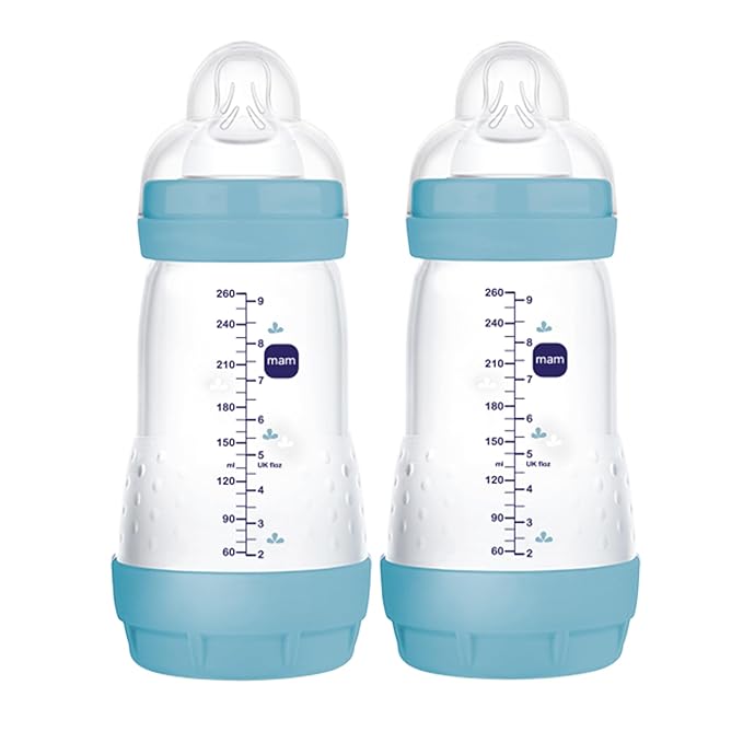 MAM Easy Start Anti-Colic Baby Bottle 9 oz, Medium Flow, Breastfeeding-Like Silicone Nipple Bottle, Reduces Colic, Gas, & Reflux, Easy-to-Clean, BPA-Free, Vented Baby Bottles for Newborns, 2+ Months-BubblyBeeBaby