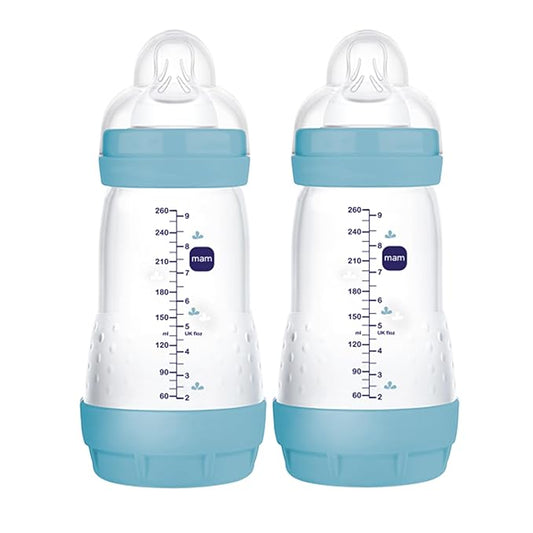 MAM Easy Start Anti-Colic Baby Bottle 9 oz, Medium Flow, Breastfeeding-Like Silicone Nipple Bottle, Reduces Colic, Gas, & Reflux, Easy-to-Clean, BPA-Free, Vented Baby Bottles for Newborns, 2+ Months-BubblyBeeBaby