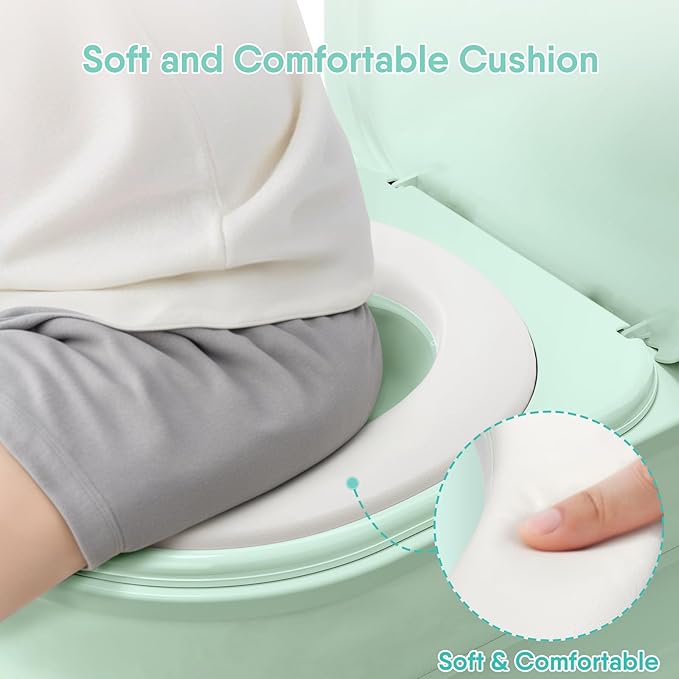 2-in-1 Toddler Potty Training Toilet - Larger Potty Chair & Detachable Training Seat for Boys & Girls Ages 1-3 with Flushing Sound, Wipes Storage, Toilet Paper Holder-BubblyBeeBaby