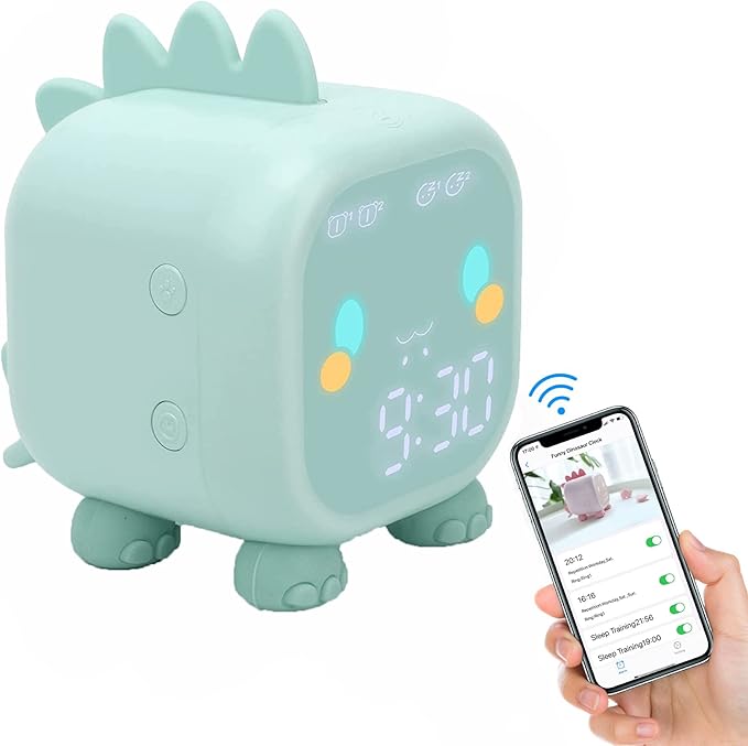 Kids Alarm Clock Girls Green Dinosaur Alarm Clocks with Night Light Bluetooth Digital Alarm Clock for Kids Girls Children-BubblyBeeBaby