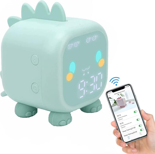 Kids Alarm Clock Girls Green Dinosaur Alarm Clocks with Night Light Bluetooth Digital Alarm Clock for Kids Girls Children-BubblyBeeBaby