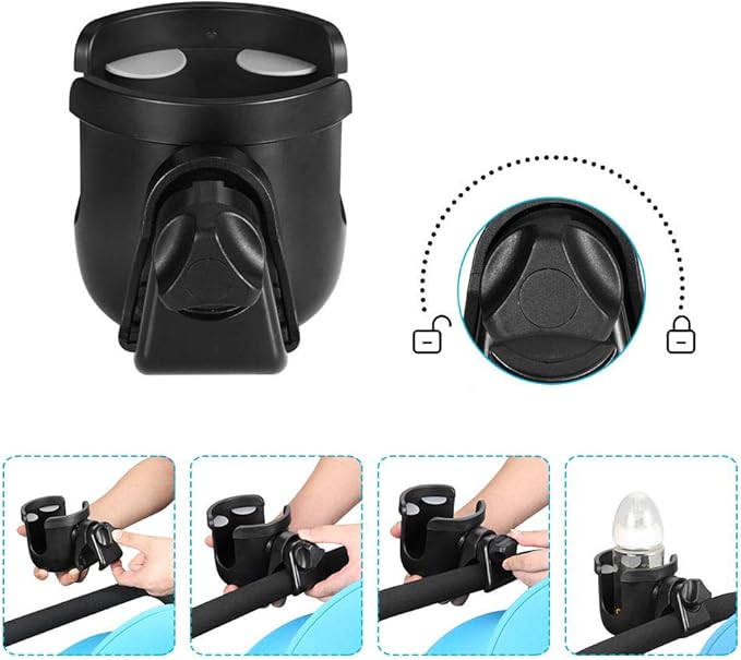 Accmor Stroller Cup Holder, Universal Cup Holder, Bike Cup Holder, 360° Rotatable Large Caliber Drinks Holder for Stroller, Bike, Wheelchair, Walker, Black-BubblyBeeBaby