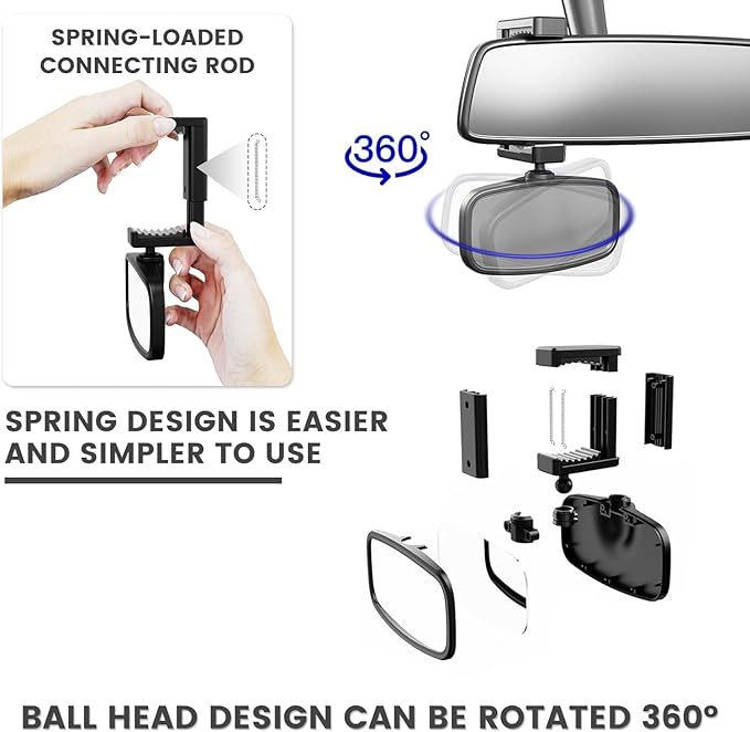 360-Degree Baby Car Mirror for Rear-Facing Seats,Kids Safety Mirrors with Tool-Free Installation,Kids Rear View Mirror BPA-Free Shatterproof & ASTM Certified (Adjustable 14"-22") (1 pack)-BubblyBeeBaby