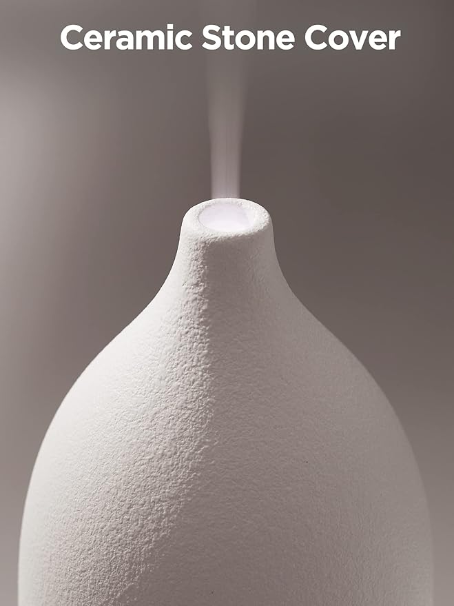 InnoGear Oil Diffuser, 150ML Ceramic Diffuser for Essential Oils Handcrafted Aromatherapy Diffuser Ultrasonic Cool Mist Humidifier with 2 Mist Modes Waterless Auto Off for Room Office, White-BubblyBeeBaby