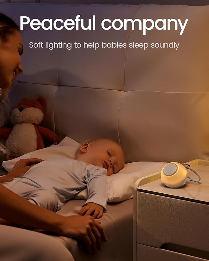 2025 Mom's Choice Awards, Portable Sound Machine for Baby Adult, AI Cry Detection, 18 Soothing Sound, Bluetooth Rechargeable White Noise Machine for Home Office Travel, Nursery Light, Gray-BubblyBeeBaby