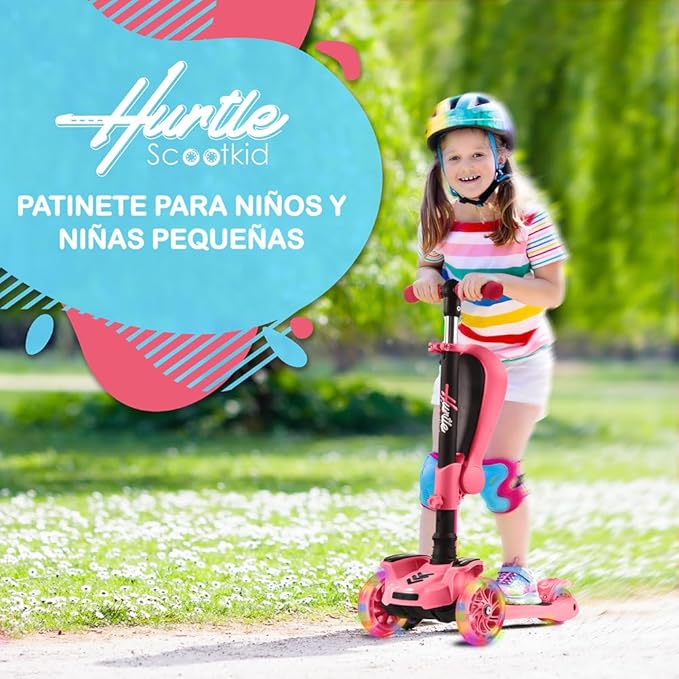 Hurtle 3-Wheeled Scooter for Kids - Wheel LED Lights, Adjustable Lean-to-Steer Handlebar, and Foldable Seat - Sit or Stand Ride with Brake for Boys and Girls Ages 1-14 Years Old-BubblyBeeBaby