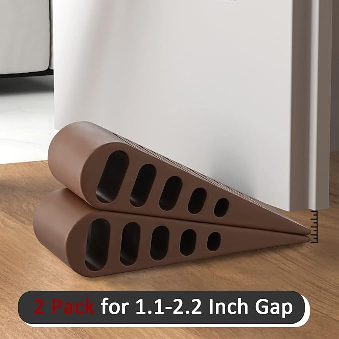 JQK Rubber Door Stopper Wedge, Bronze 2 Pack Soft TPR Premium Door Stops for Bottom of Heavy Duty Door on Tile, Concrete, Carpet, Wooden Floor, DSB61-ORB-P2-BubblyBeeBaby