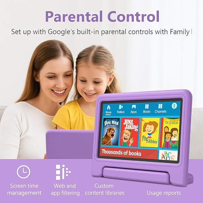 10.1" Kids Tablet Android 14 | 64GB Octa-Core 8GB RAM | Shockproof Case & Parental Control | 12H Fast Charge | HD Display w/Google Kids Space & Educational Apps | WiFi 6/Bluetooth/GPS | Ages 3-12-BubblyBeeBaby