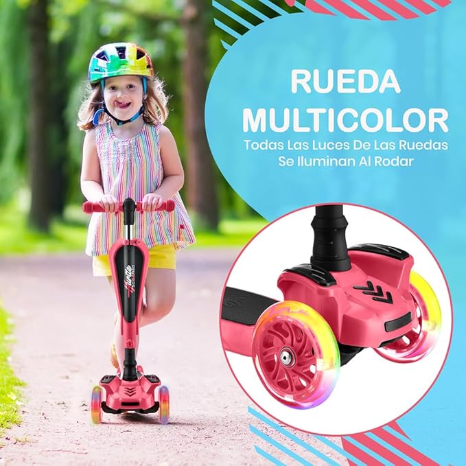 Hurtle 3-Wheeled Scooter for Kids - Wheel LED Lights, Adjustable Lean-to-Steer Handlebar, and Foldable Seat - Sit or Stand Ride with Brake for Boys and Girls Ages 1-14 Years Old-BubblyBeeBaby