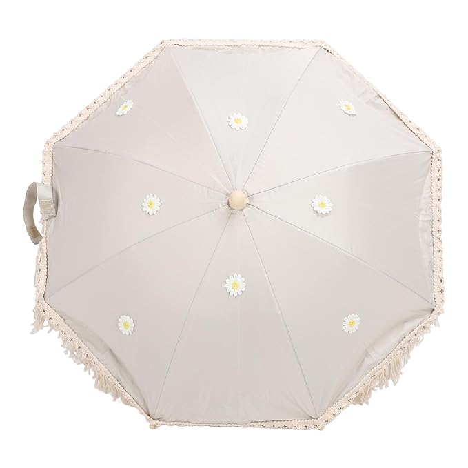 Baby Outdoor Parasols, Baby Stroller Parasol Umbrella with Adjustable Clamp, Toddler Parasol for Trolley Wheelchair Beach Chair, Outdoor Activities (Beige with-BubblyBeeBaby