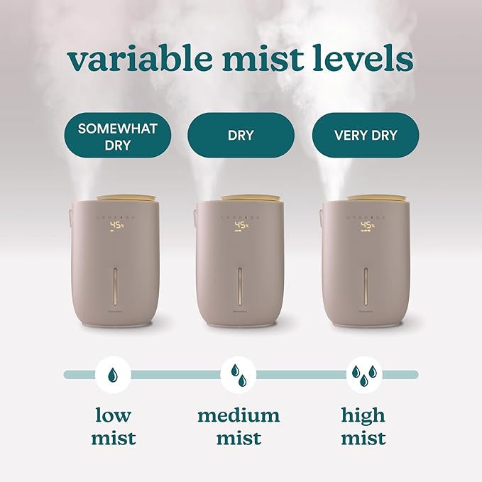 Homedics Natura Ultrasonic Warm & Cool Mist Humidifier, 1.3-Gal for Large Rooms, 60-Hr Runtime, Plant Holder, Programmable Humidity, Auto Shutoff, Nightlight Small Plant Compatible(Plant Not Included)-BubblyBeeBaby