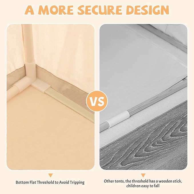 INFANS Kids Play Tent with Washable Mat Star Light Windows, Anti-Trip Large Playhouse Toys for Children Boys Girls, Indoor Outdoor Princess Tents Castle for Toddlers (Black)-BubblyBeeBaby