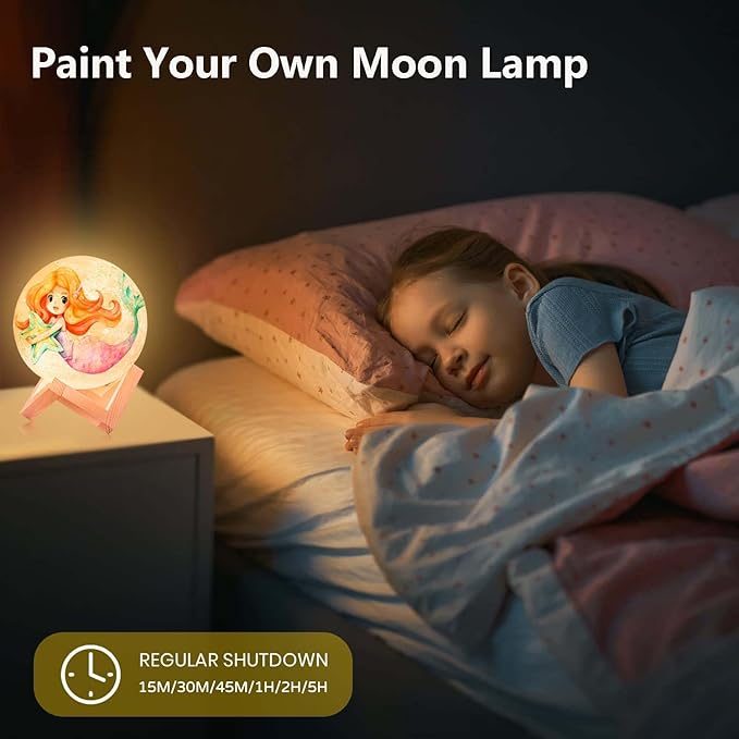 HOLA Paint Your Own Moon Lamp Kit, 2025 Update USB Rechargeable Remote Control, DIY Arts Supplies and Crafts Kit, Ages 6 7 8 9 10 11 12 13 Year Old Girls Boys Kids Birthday Gifts-BubblyBeeBaby